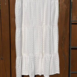 Crown & Ivy White Eyelet Tiered Maxi Lined Skirt Size XXL